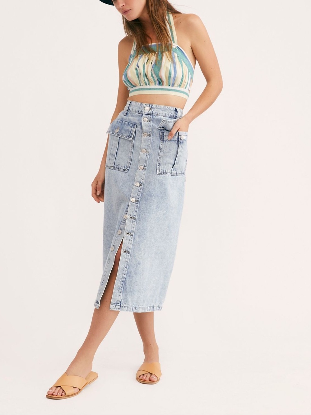 Free People Ava Denim Midi Sz 0